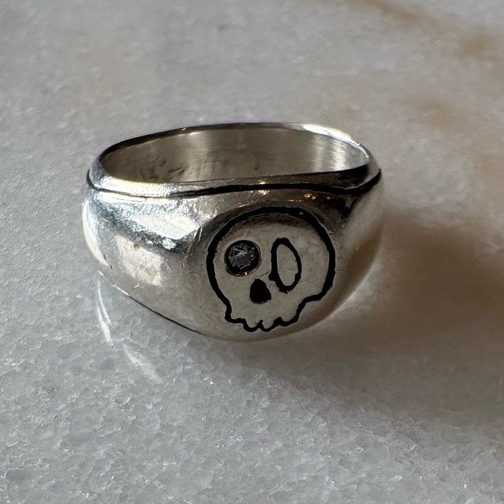 Silver Skull Ring with Moissonite
